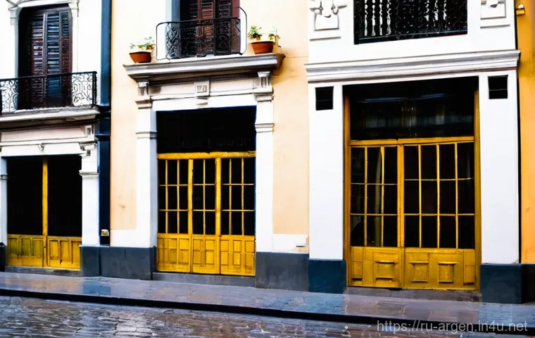 산텔모 벼룩시장 쇼핑 팁 - A serene morning scene in San Telmo, Buenos Aires. The cobblestone streets are wet from a recent rai...