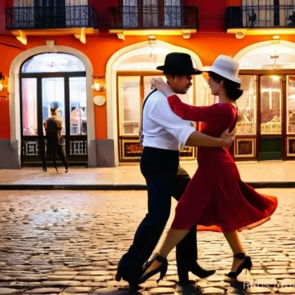 아르헨티나 여행 준비물 체크리스트 - **Vibrant Buenos Aires Tango Evening**
A captivating scene of two elegant dancers performing an ...