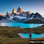 Home 22 아르헨티나 등산 명소 및 추천 코스 - A panoramic view of Patagonia’s Fitz Roy Lake trail at dawn, showcasing sharp glacier-covered peaks ...