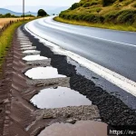 Home 20 아르헨티나에서 운전할 때 주의할 점 - A detailed roadside scene in Argentina showing a contrast between urban and rural road conditions: a...