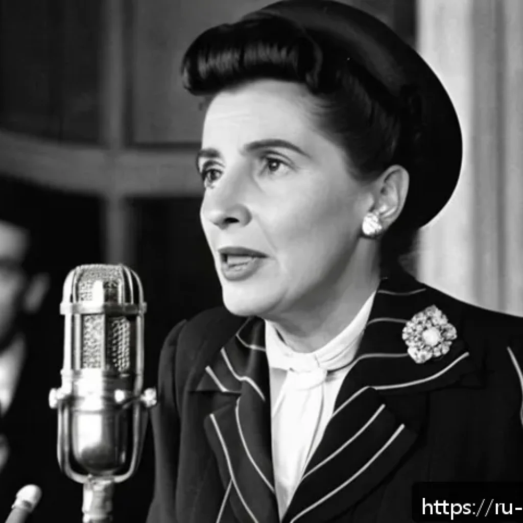 후안 페론과 에비타 페론 이야기 - A charismatic female political leader from mid-20th century Argentina, dressed in elegant 1940s form...