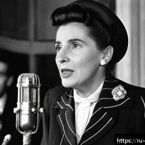 Home 31 후안 페론과 에비타 페론 이야기 - A charismatic female political leader from mid-20th century Argentina, dressed in elegant 1940s form...